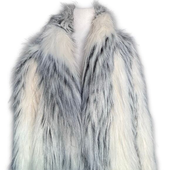 Vintage Donnybrook Faux Fur Long Coat White Gray Striped Plush Elegant Evening - Picture 2 of 12